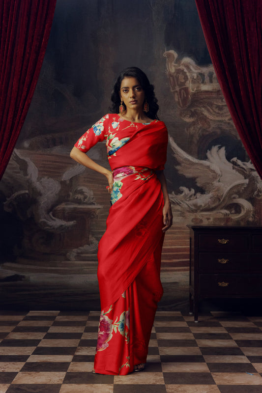 Firozi Floral Digital Printed Original Japan Satin (Devsena satin)