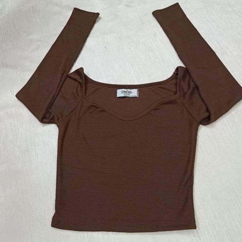 Chocolate Ribbed Sweetheart Long Sleeve
