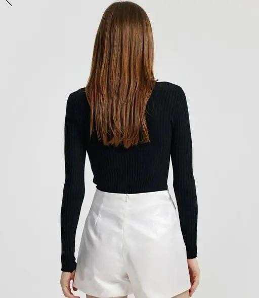 Long-Sleeve Ribbed Knit Top