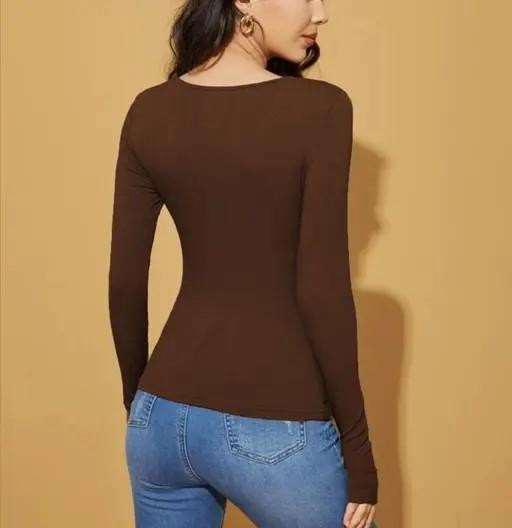 The Essential Ribbed V-Neck Long Sleeve – Rich Chocolate