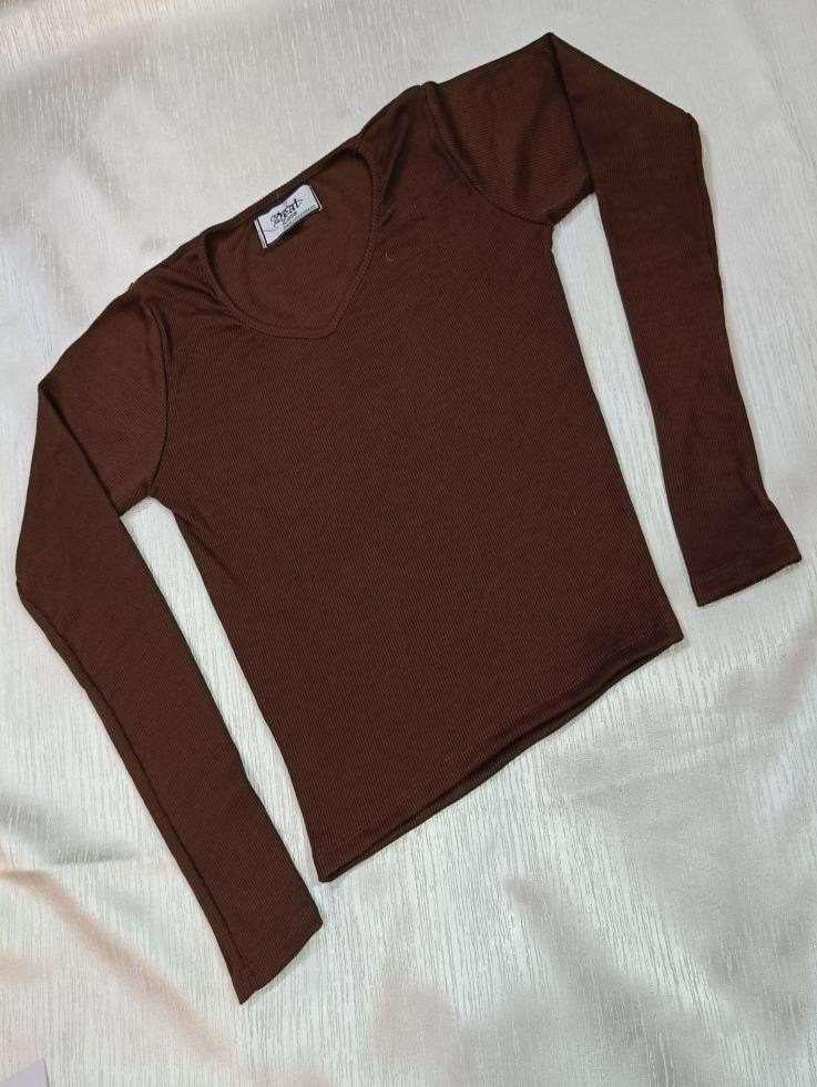 The Essential Ribbed V-Neck Long Sleeve – Rich Chocolate