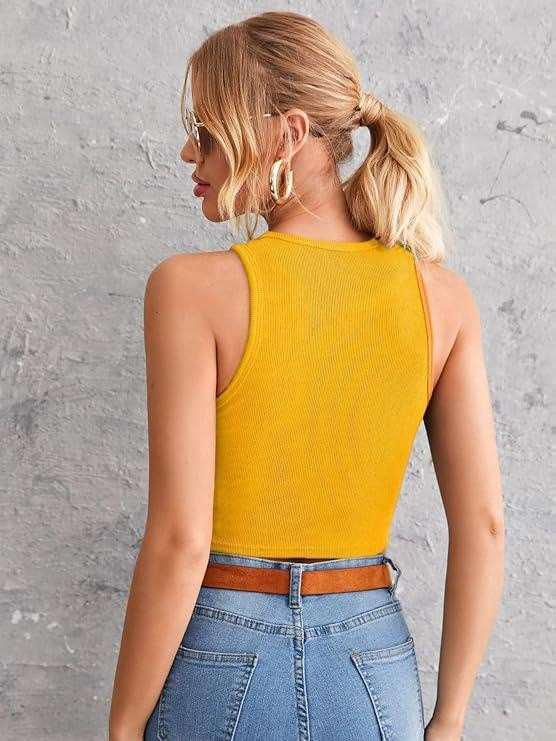 Mustard Yellow Rib-Knit Racerback Crop Top