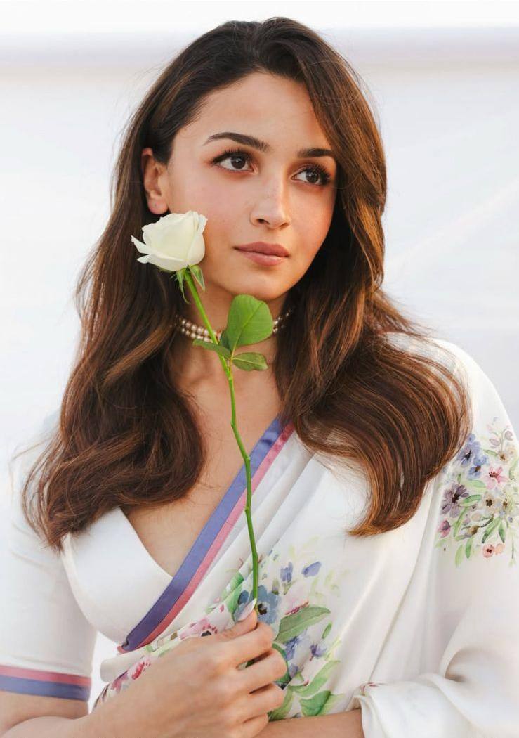 Alia White digital Floral Print Original Japan Satin (Devsena satin)