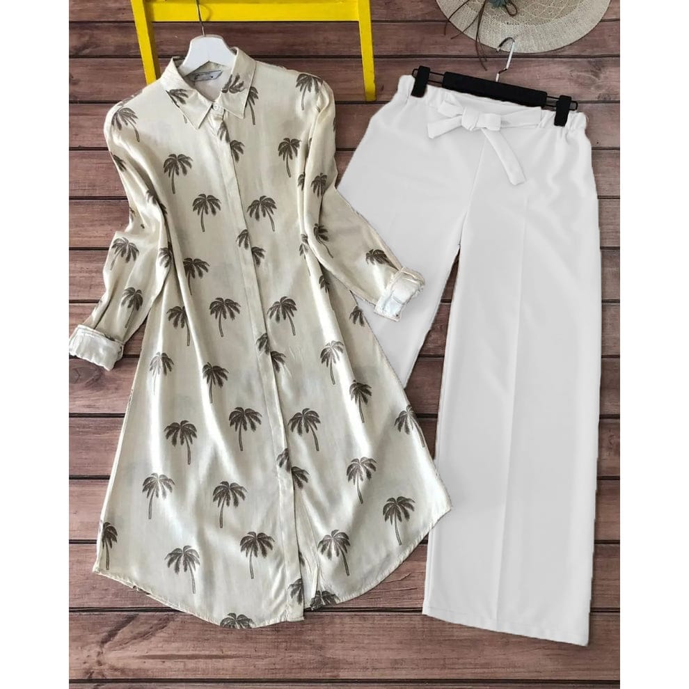 Floral & Geometric Print Kurti Palazzo Set