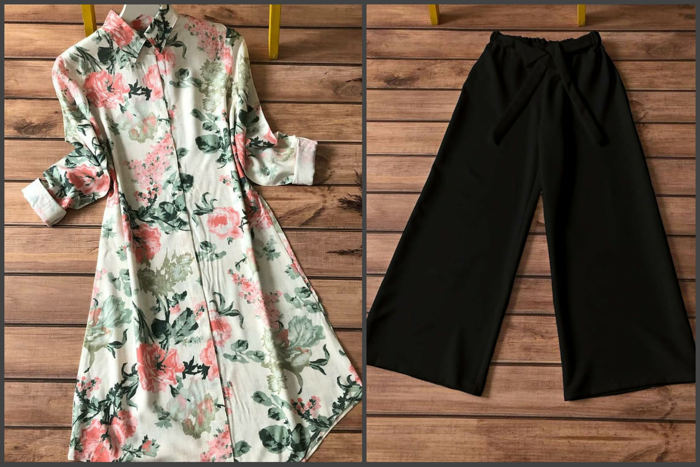 Floral & Geometric Print Kurti Palazzo Set