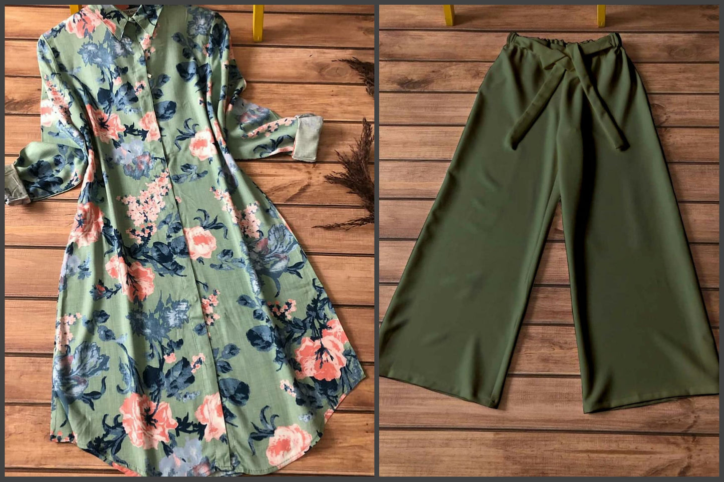 Floral & Geometric Print Kurti Palazzo Set