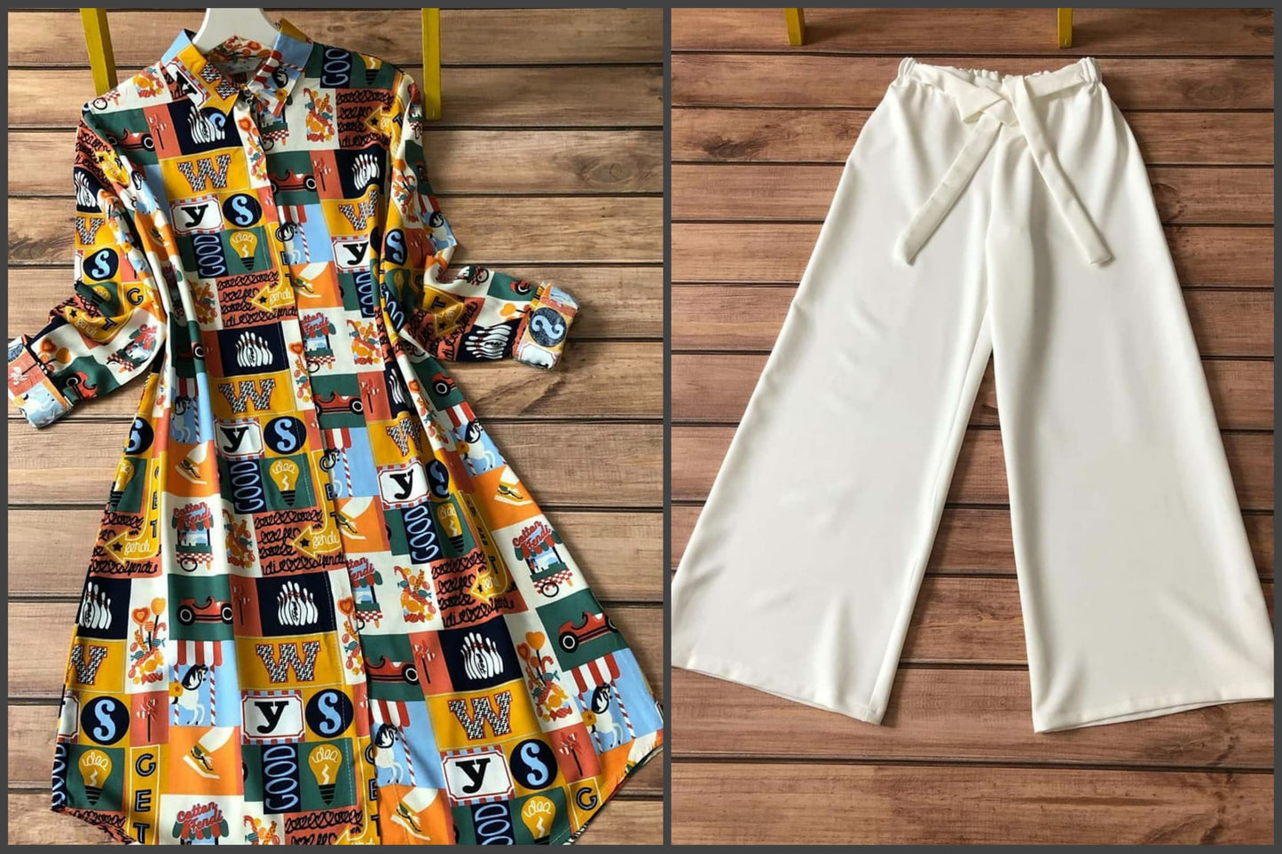 Floral & Geometric Print Kurti Palazzo Set