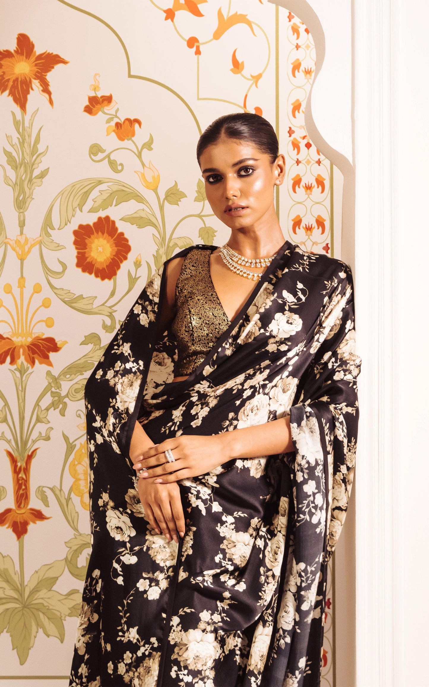 Digital Printed Premium Floral Original Japan Satin Saree
