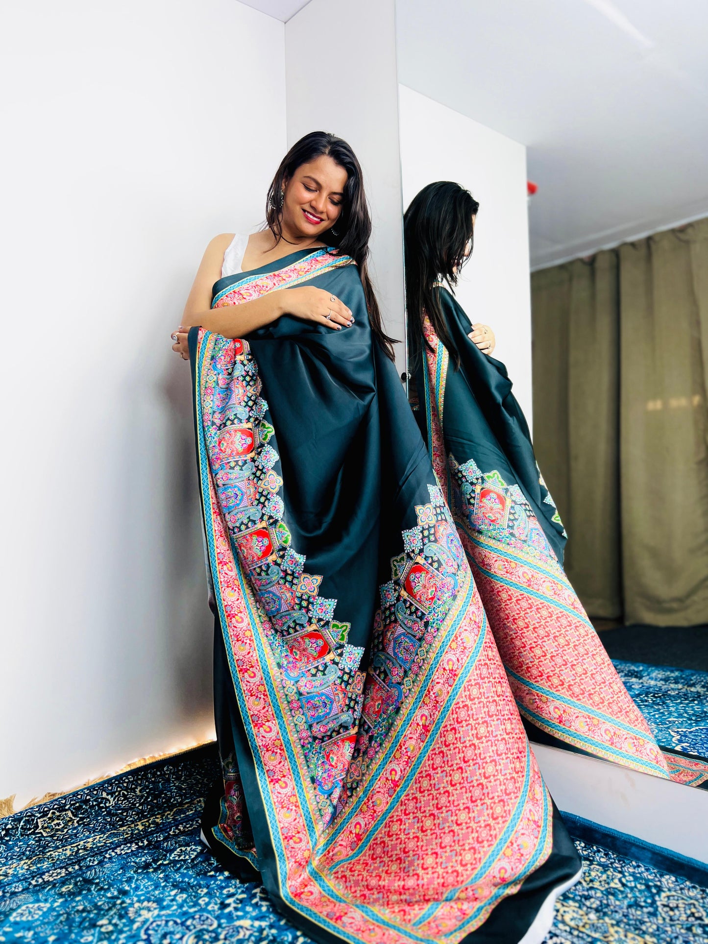 Kashmiri Pashmina Inspired Digital Print Original Japan Satin (Devsena satin)