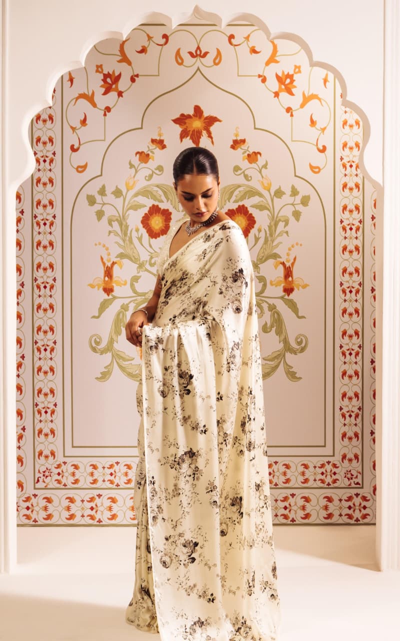 Digital Printed Premium Floral Original Japan Satin Saree