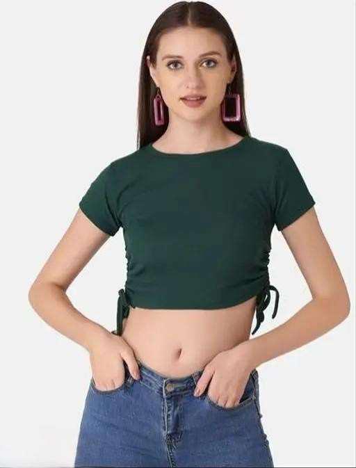 Adjustable Ruched Side Tie Crop Top - Forest Green