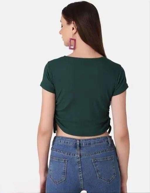 Adjustable Ruched Side Tie Crop Top - Forest Green