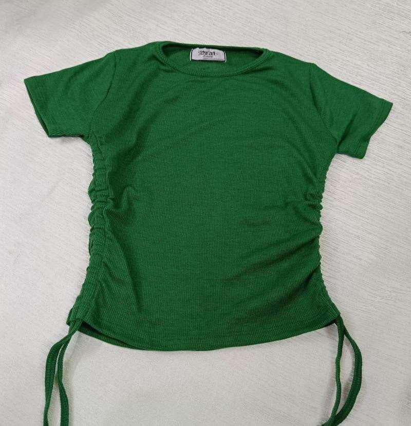 Adjustable Ruched Side Tie Crop Top - Forest Green