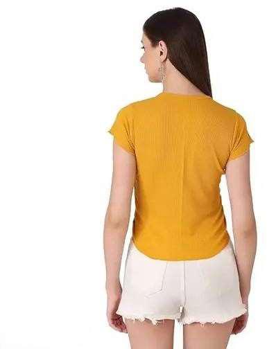 Adjustable Front Ruching The Maya Ruched Ribbed Crop Top – Mustard