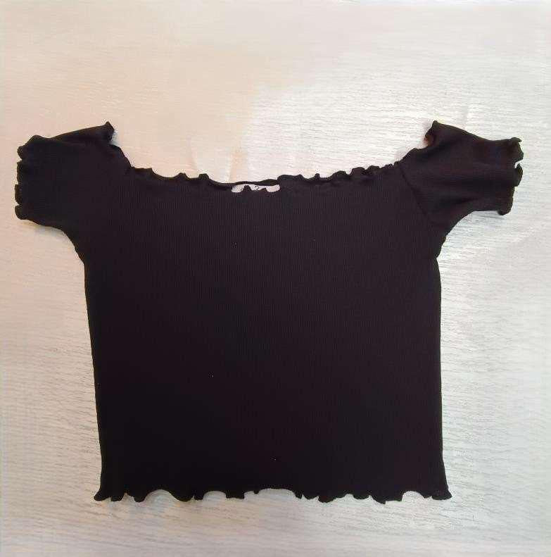 Black Smocked Off-the-Shoulder Crop Top.