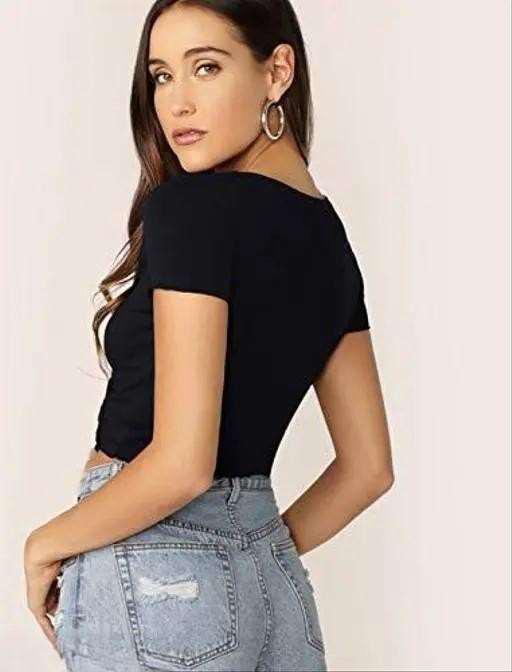 Midnight Ribbed Ruched V-Neck Crop Top