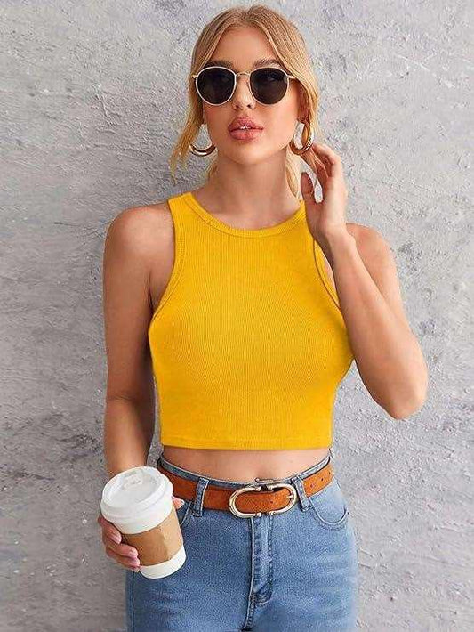 Mustard Yellow Rib-Knit Racerback Crop Top