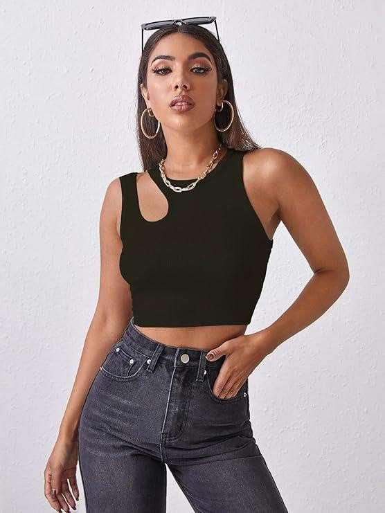 Luna Ribbed Cutout Crop Top – Asymmetric Sleeveless Tank