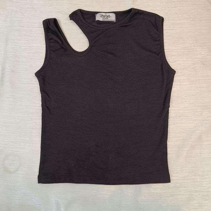 Luna Ribbed Cutout Crop Top – Asymmetric Sleeveless Tank