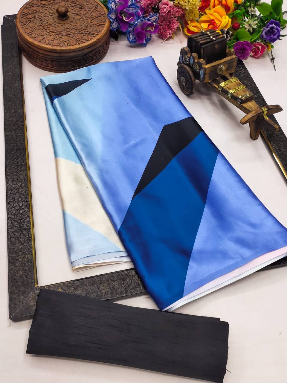 Multi-Color Block Satin Saree Digital Print Original Japan Satin (Devsena satin)